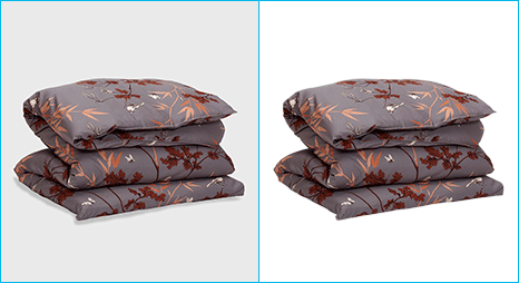 Remove bg from before after sample bed-sheet image done by clipping path product team photo editor.